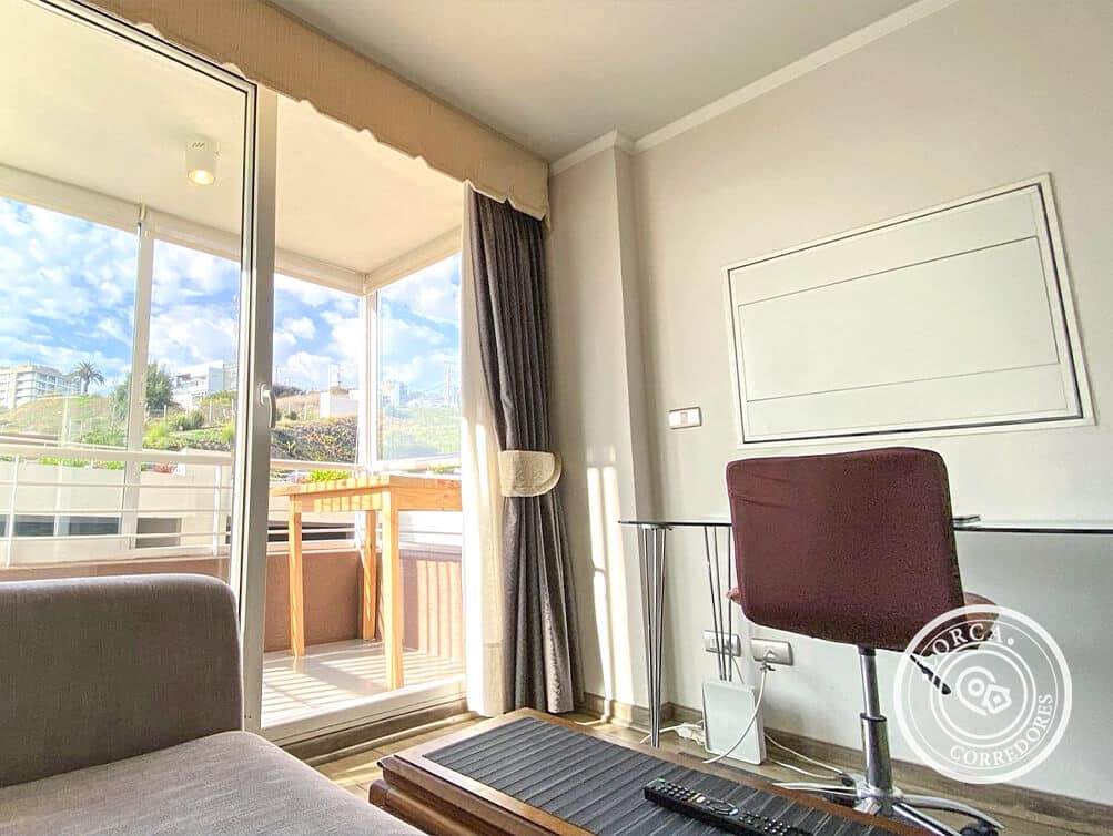 Departamento Amoblado en Arriendo Condominio Siete Mares, Sector Agua Santa, Viña del Mar — 1 Dormitorio, Gastos Comunes Incluidos