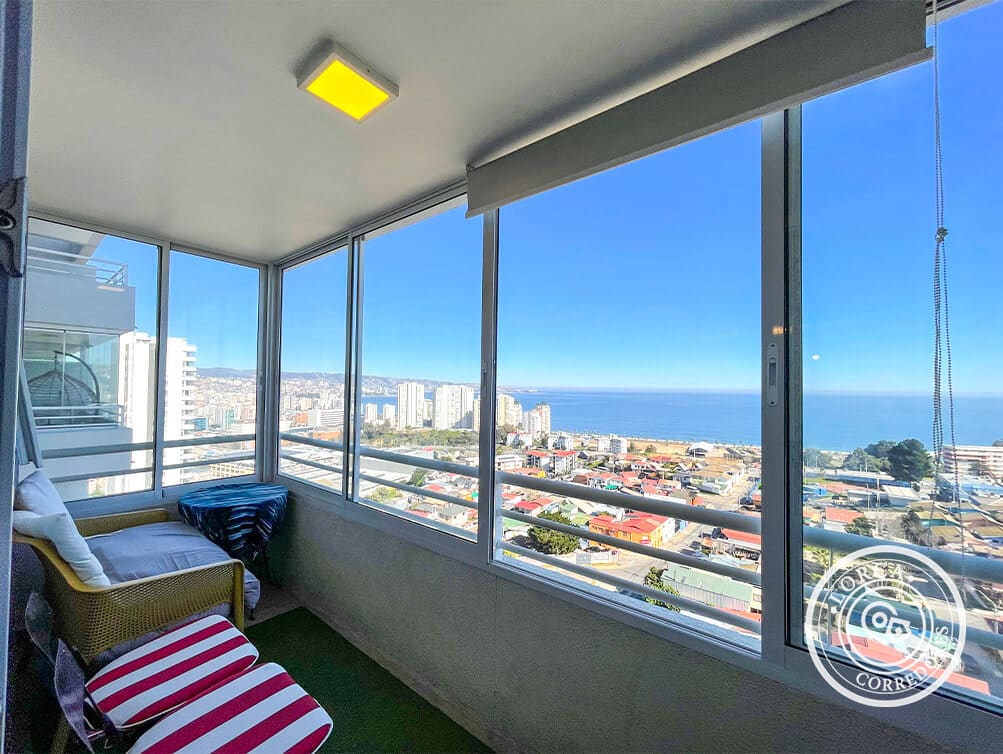 Departamento en Arriendo Sector 21 Norte, Subida Alessandri, Viña del Mar | Con o Sin Muebles, 2 Dormitorios, 1 Baño, 69 m², Piso 11, Balcón Vista Panorámica al Mar, con Estacionamiento, $600.000