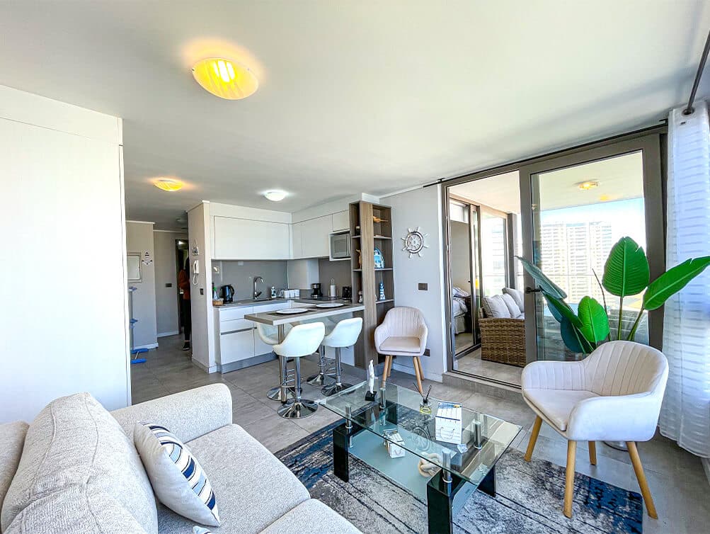 Departamento en Venta Reñaca Norte, Viña del Mar — Edificio Nuevo 2022, 2 Dormitorios, 2 Baños, 63 m², Piso Alto, Balcón Panorámico Vista al Mar, con Estacionamiento y Bodega, Piscina, Gimnasio y Terraza Gourmet, UF 5.527