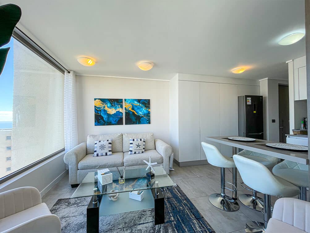 Departamento en Venta Reñaca Norte, Viña del Mar — Edificio Nuevo 2022, 2 Dormitorios, 2 Baños, 63 m², Piso Alto, Balcón Panorámico Vista al Mar, con Estacionamiento y Bodega, Piscina, Gimnasio y Terraza Gourmet, UF 5.527