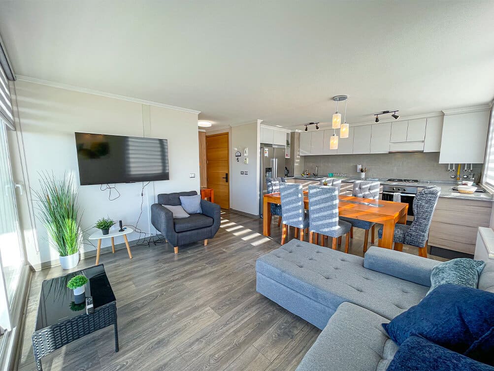 Departamento Full Amoblado en Arriendo Condominio Blanca Estela, Lomas de Montemar, Concón. Torre B, Piso 11, 3 Dormitorios, 2 Baños, Vista al Mar, Terraza Norponiente, Estacionamiento, $1.250.000